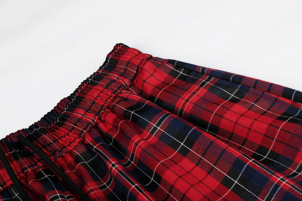 11KN Retro Plaid Drawstring Casual Wide-leg Pants