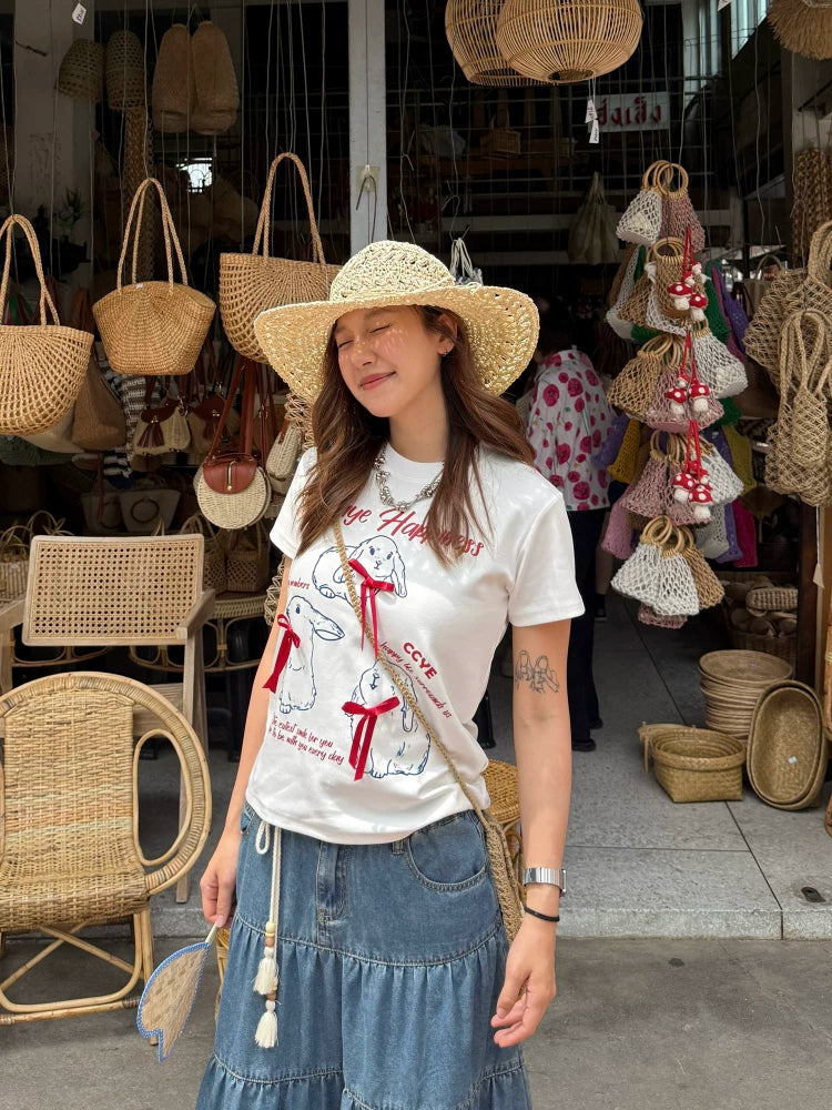 CCYE Front Shoulder Bow Slim Fit Micro Loose Tee