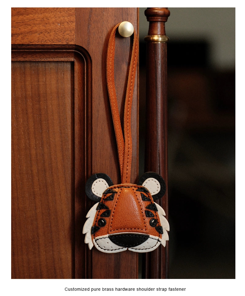 HALF WORK cowhide bag pendant genuine leather retro handmade tiger head pendant tiger zodiac bag pendant