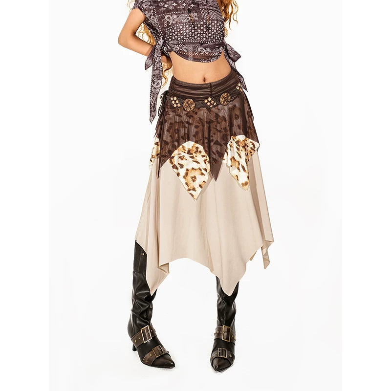 Arielink Vintage Irregular Patchwork Skirt
