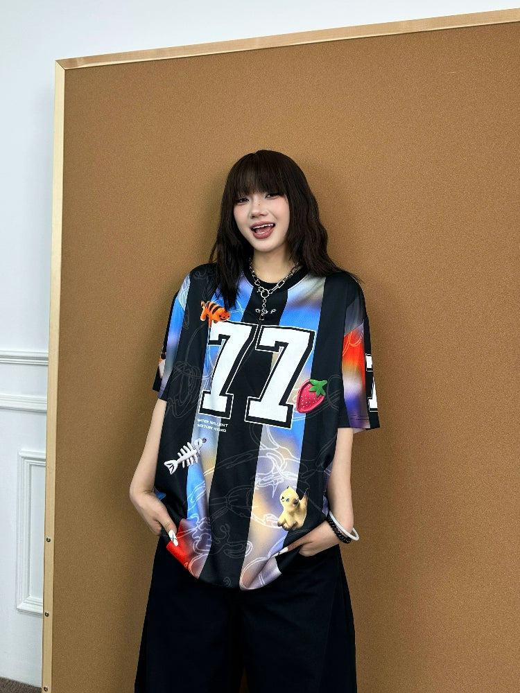 BeOurRule Vintage Direct Injection Printing Stripe Sports Tee