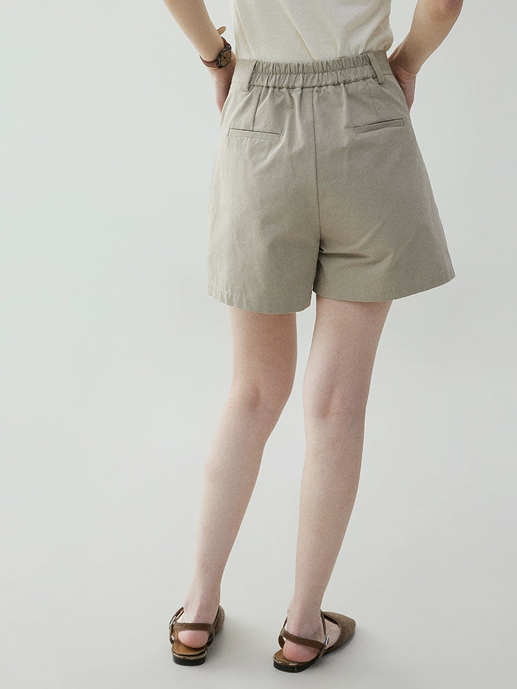 VOOE Semi-elastic Casual Pleated High-waisted Shorts