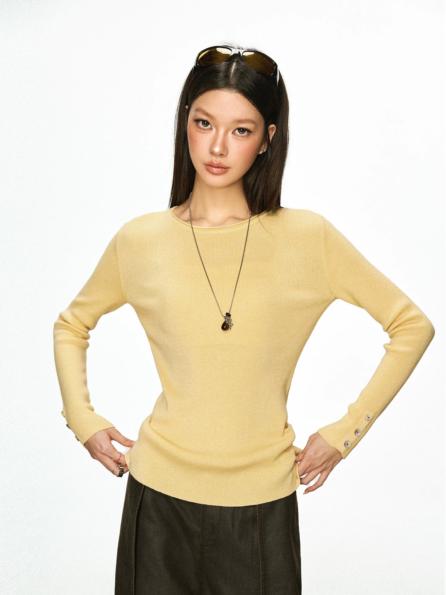 Cherry Melody American-Style Fitted Long-Sleeve Knit Top