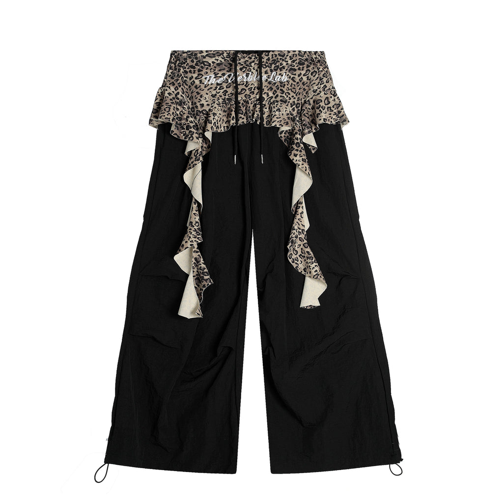 BLACKLISTS Leopard Print Splicing Pleats Stacked Fake Two-piece Pants