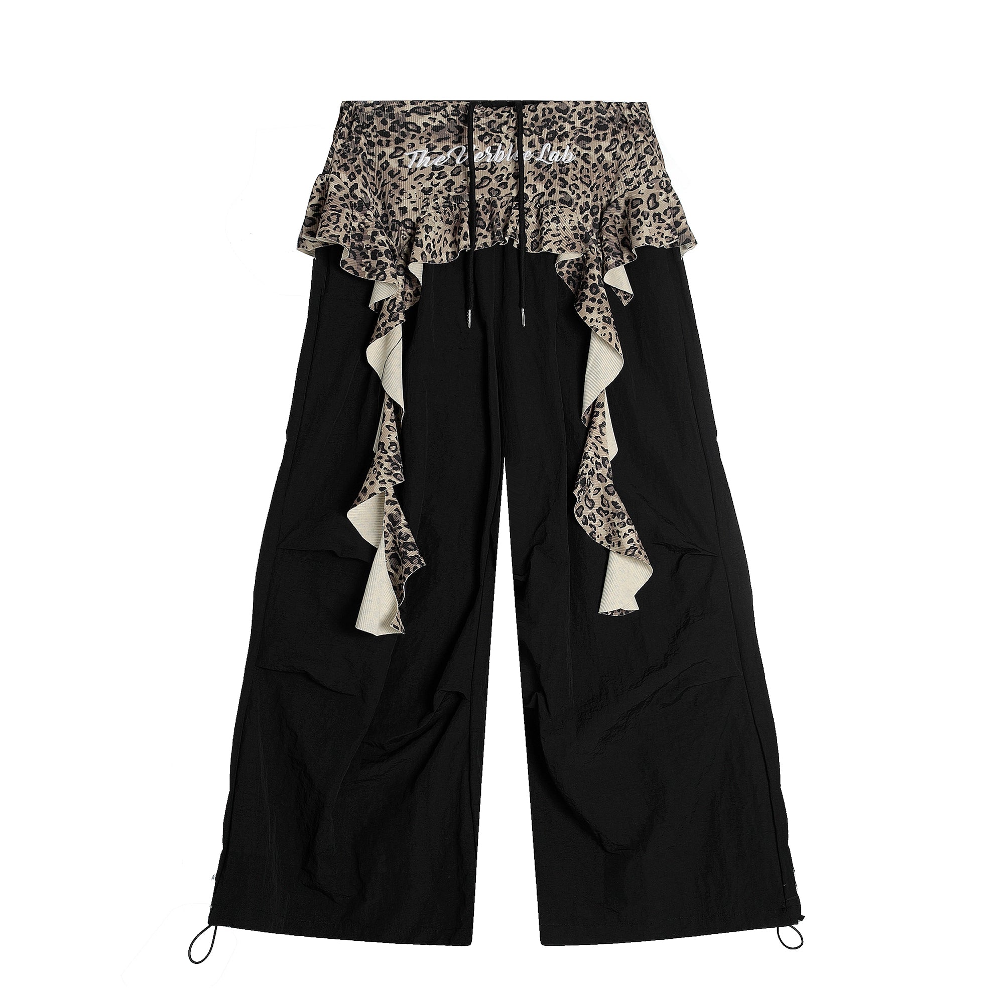 BLACKLISTS Leopard Print Splicing Pleats Stacked Fake Two-piece Pants