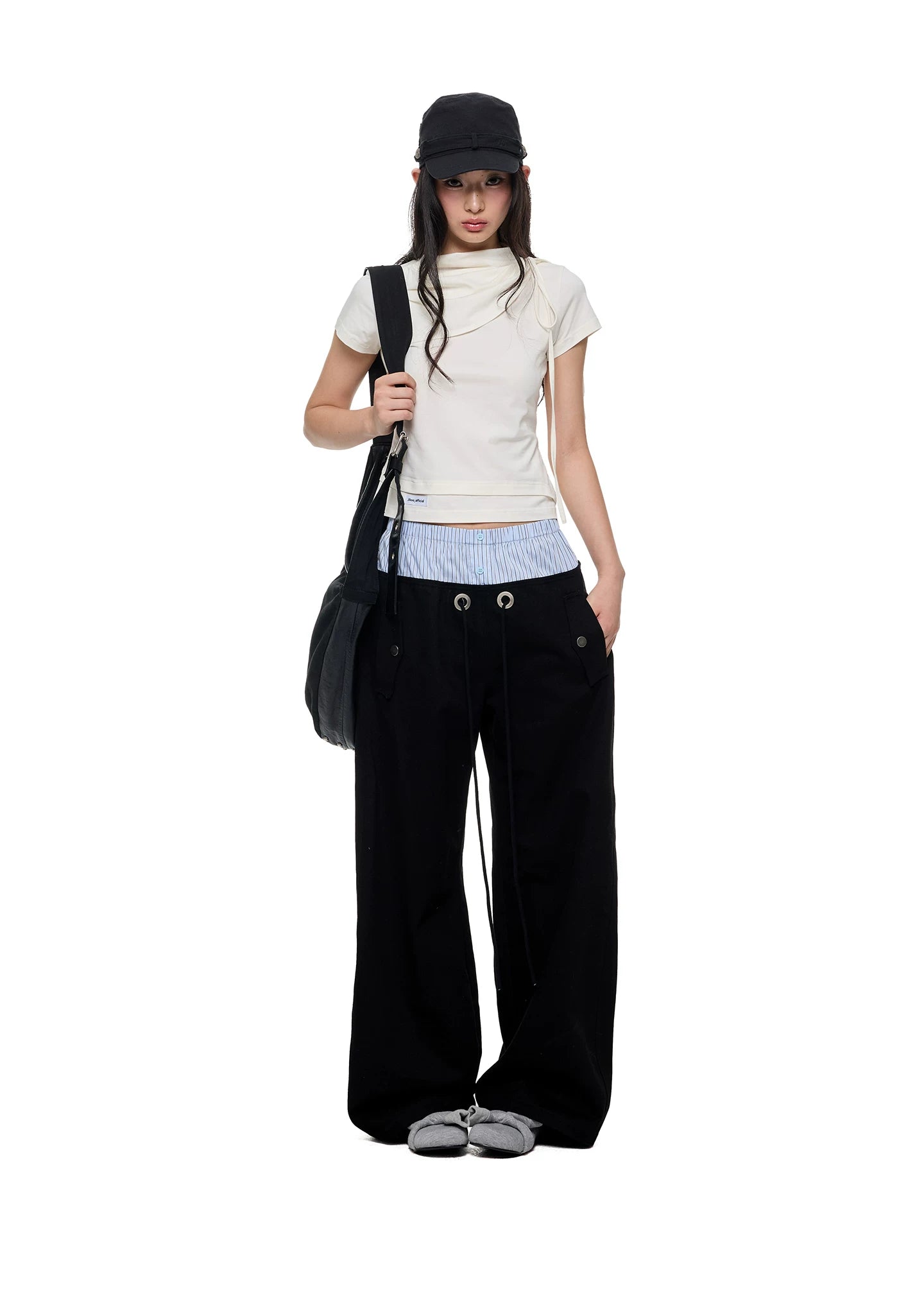 JIKOO Striped Patchwork Waistband Drawstring Work Pants