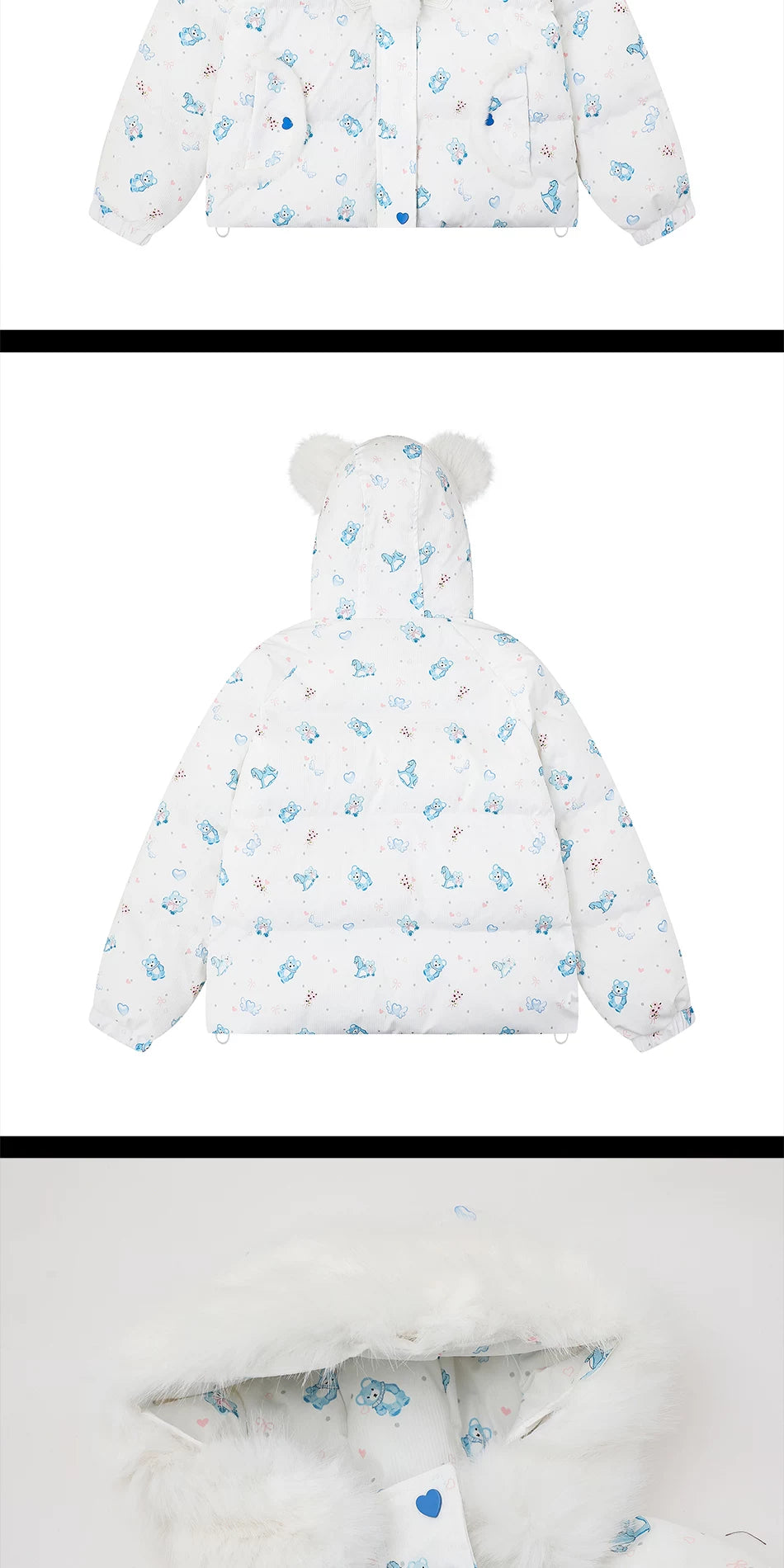 Zuocisankon Cartoon Bear Print Hooded Cotton-padded Coat