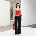 2Th Desire Vintage Contrast Red Stripe Hot Diamond Totem Print Jeans