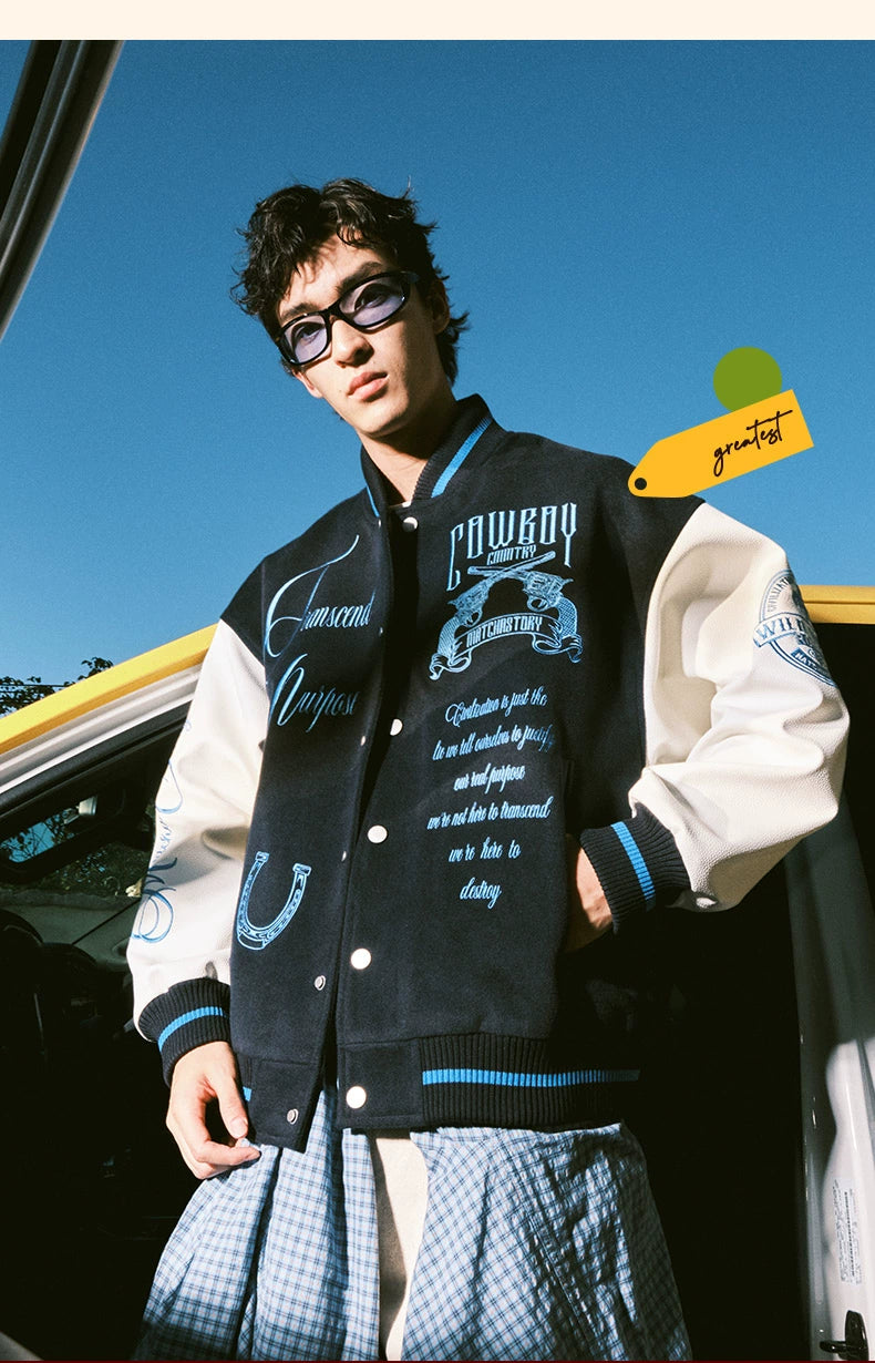 MATCHA STORY Embroidered Loose Baseball Jacket