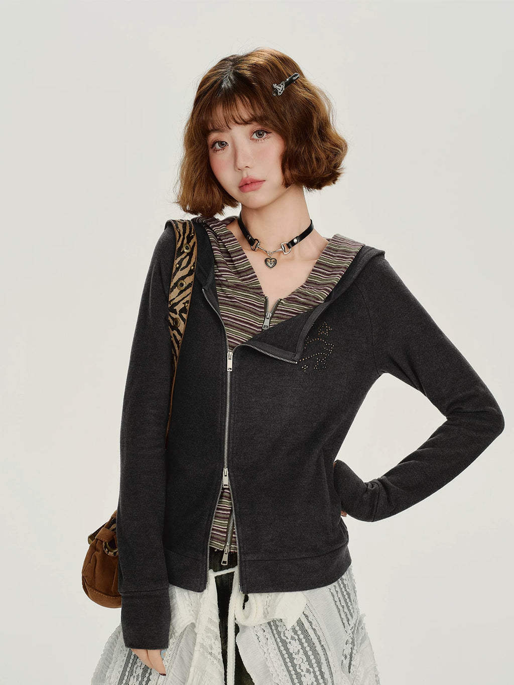 Girlyhalo Retrostripesfake Two-piece Hooded Sweatshirtoutwear