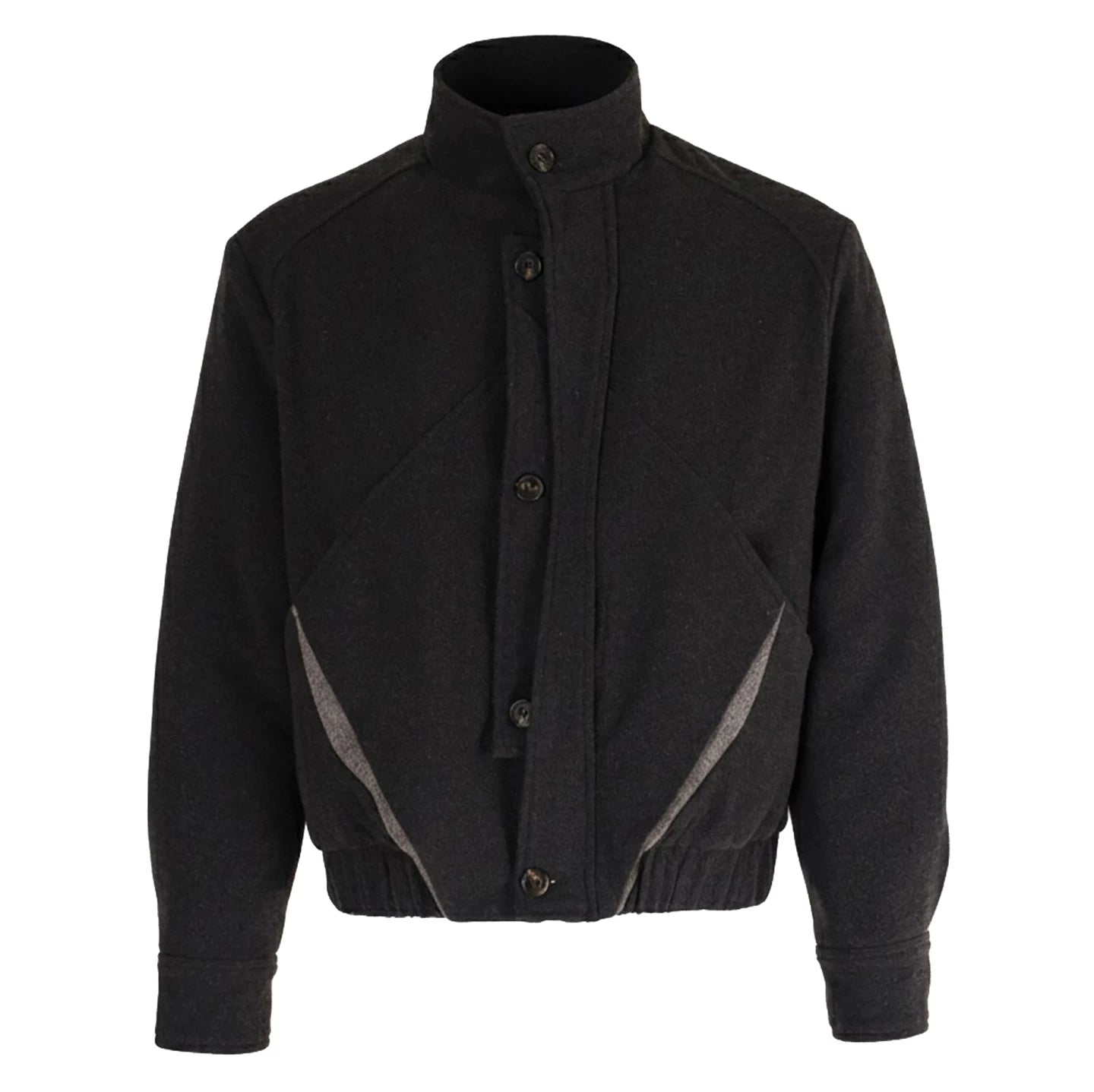 PERDU Double Placket Deconstruction Wool Splicing Stand-up Collar Color Matching Cotton Clothes