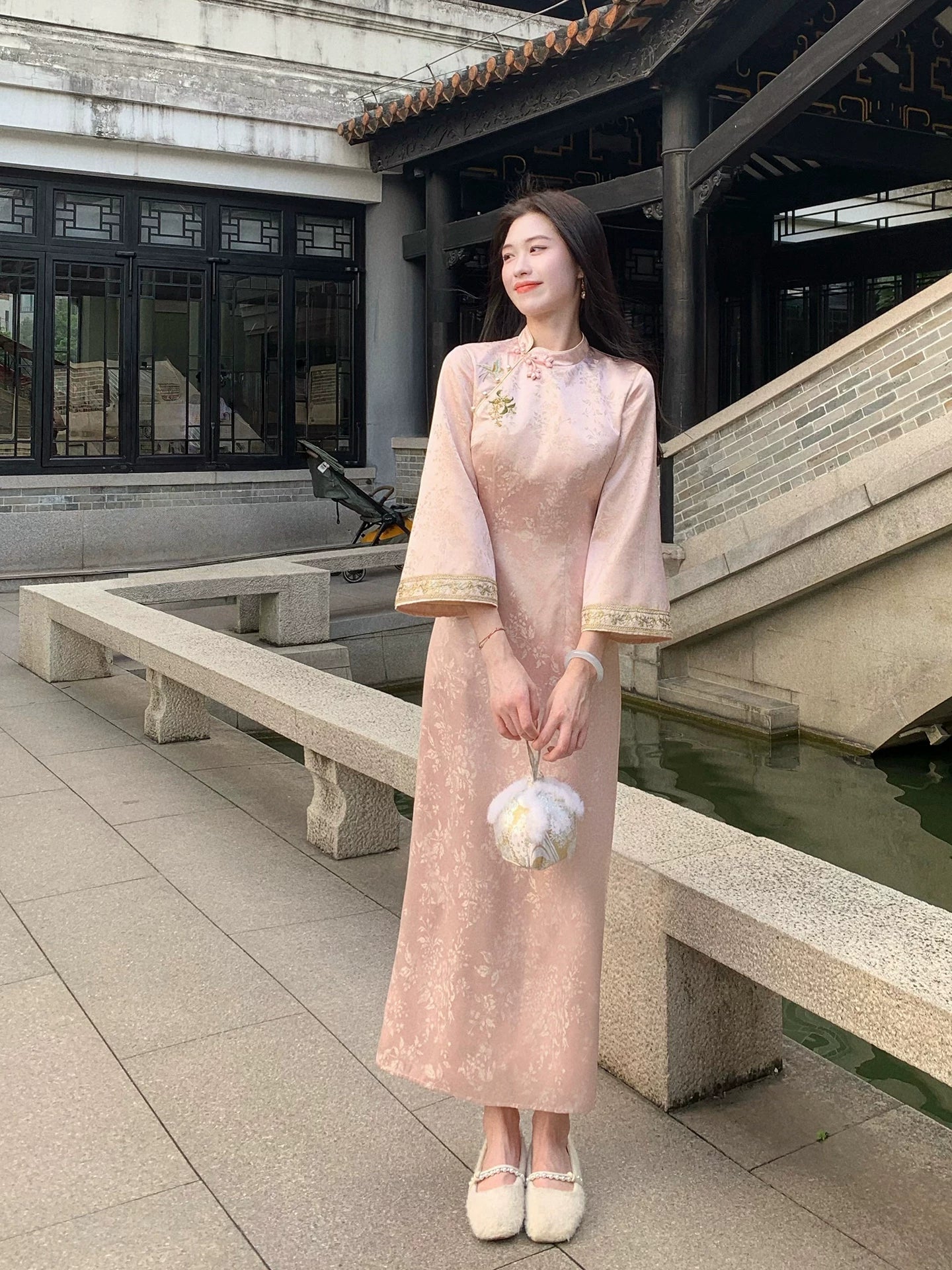 ZIHE Jacquard Embroidered Long-sleeved Dress