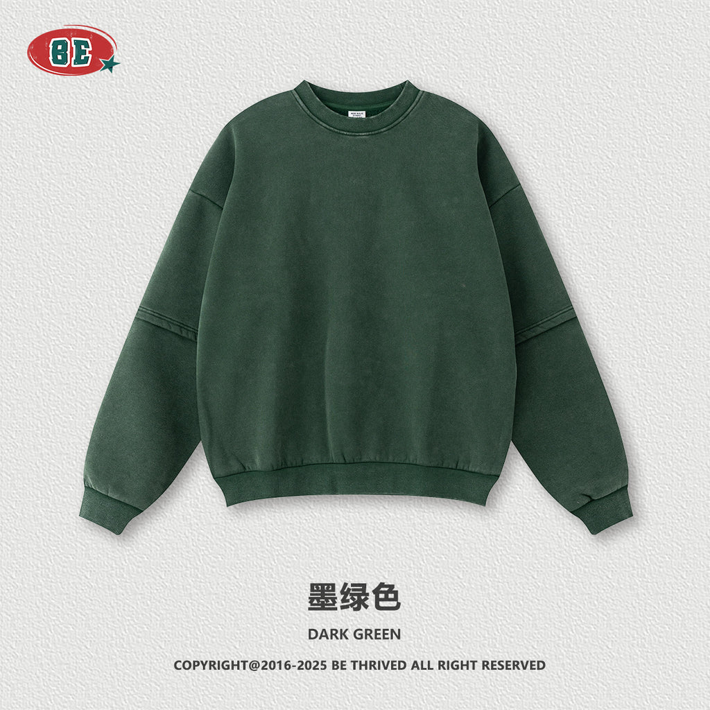 BE Old Splicing Fake Two-piece Crew Neck Fleece Sweater