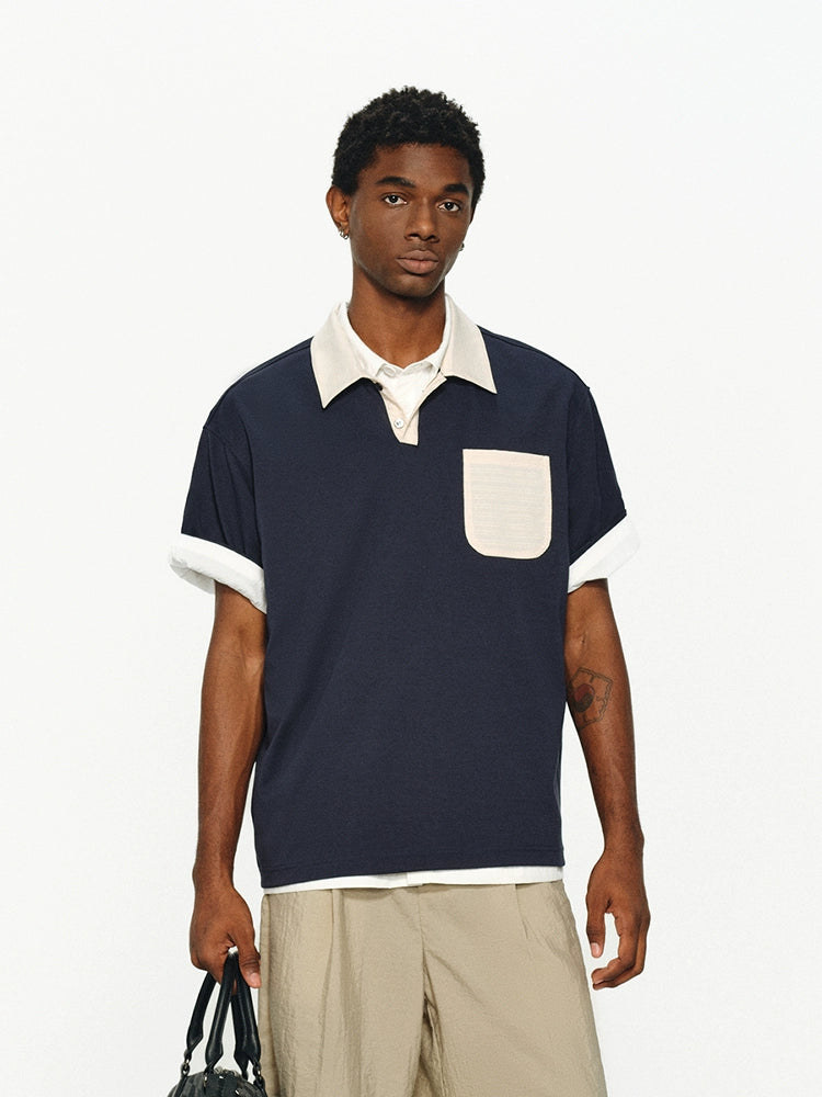 ATRY Retro Commuter Lapel Spliced Small Fragrant Tee