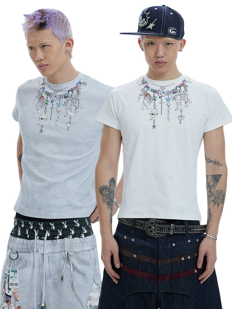 DND4DES Y2K Millennium Style Cartoon Chain Printing Slim Tee