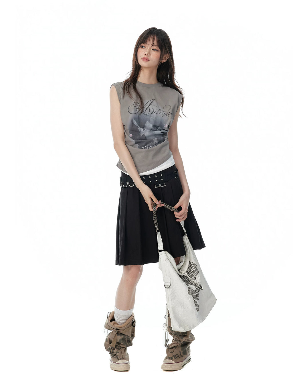 JIKOO Printed Asymmetrical Fake Two-piece Vest