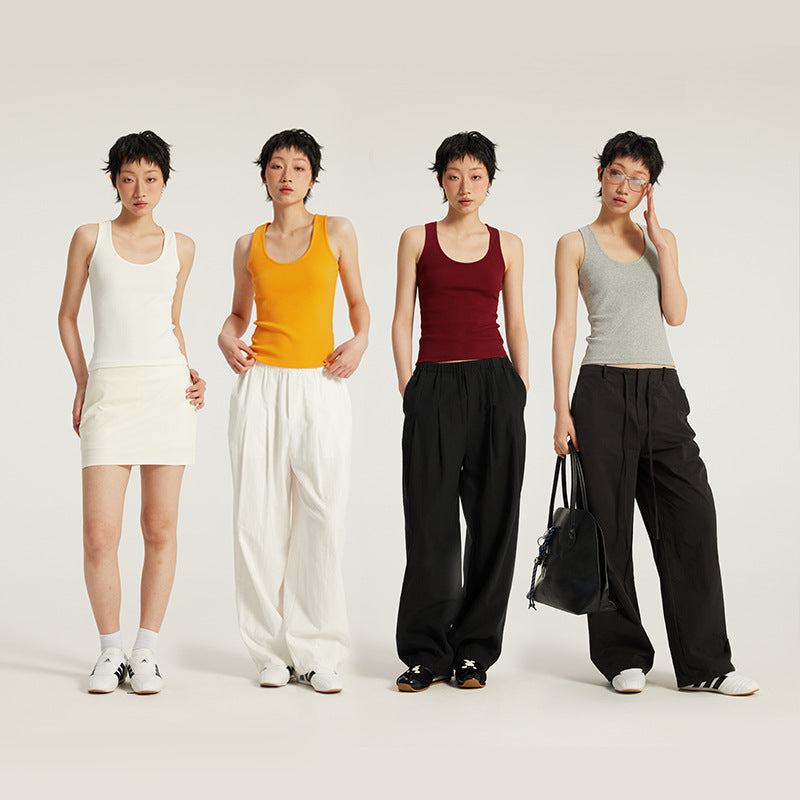 Inflation High Elastic Threaded U-Neck Suspender Bottom Shirt