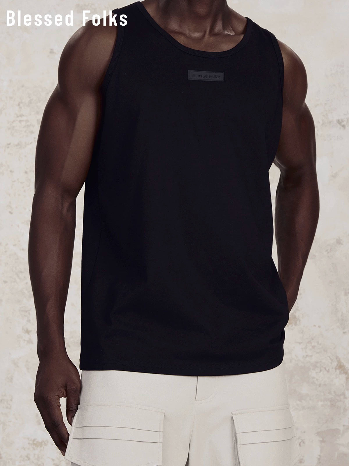 Blessed Folks Cotton Label Logo Crew Neck Casual Sports Vest