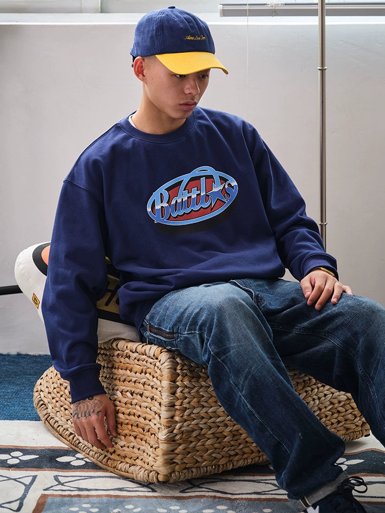 Battles Embroidered Crew Neck Casual Sweater