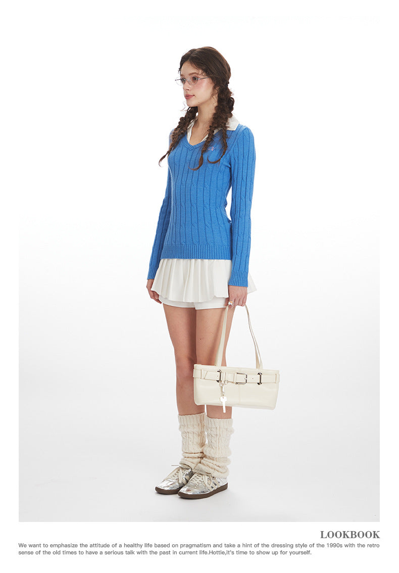 Nariele Twist Slim-Fit Skinny V-Neck Long Sleeve Knitted Sweater