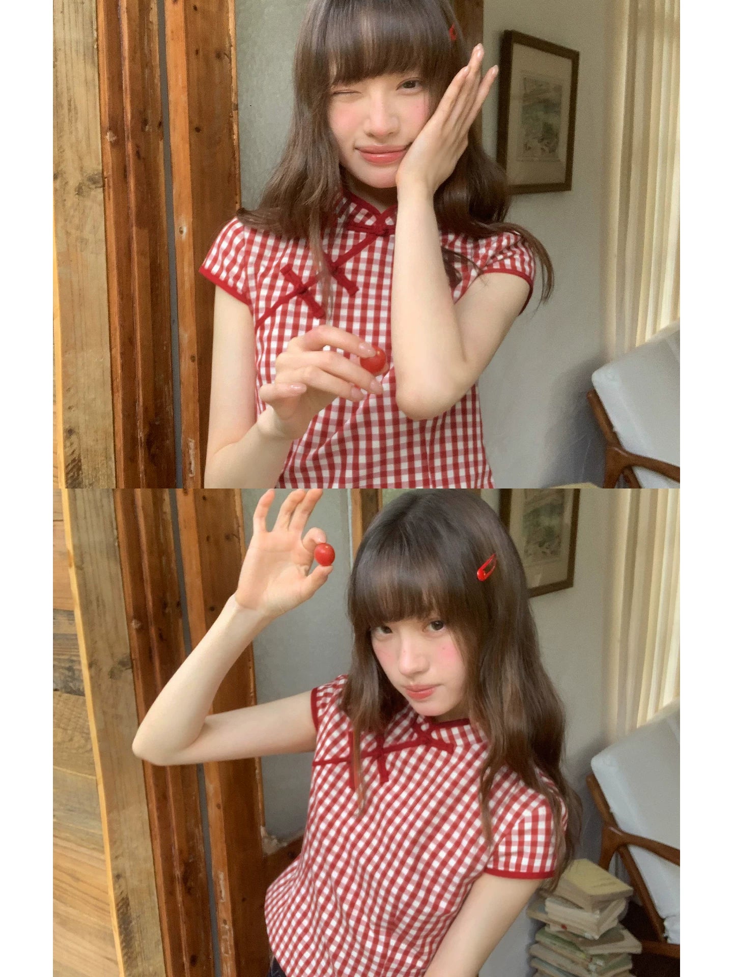 KANO Stand-up Collar Plaid Casual Tee