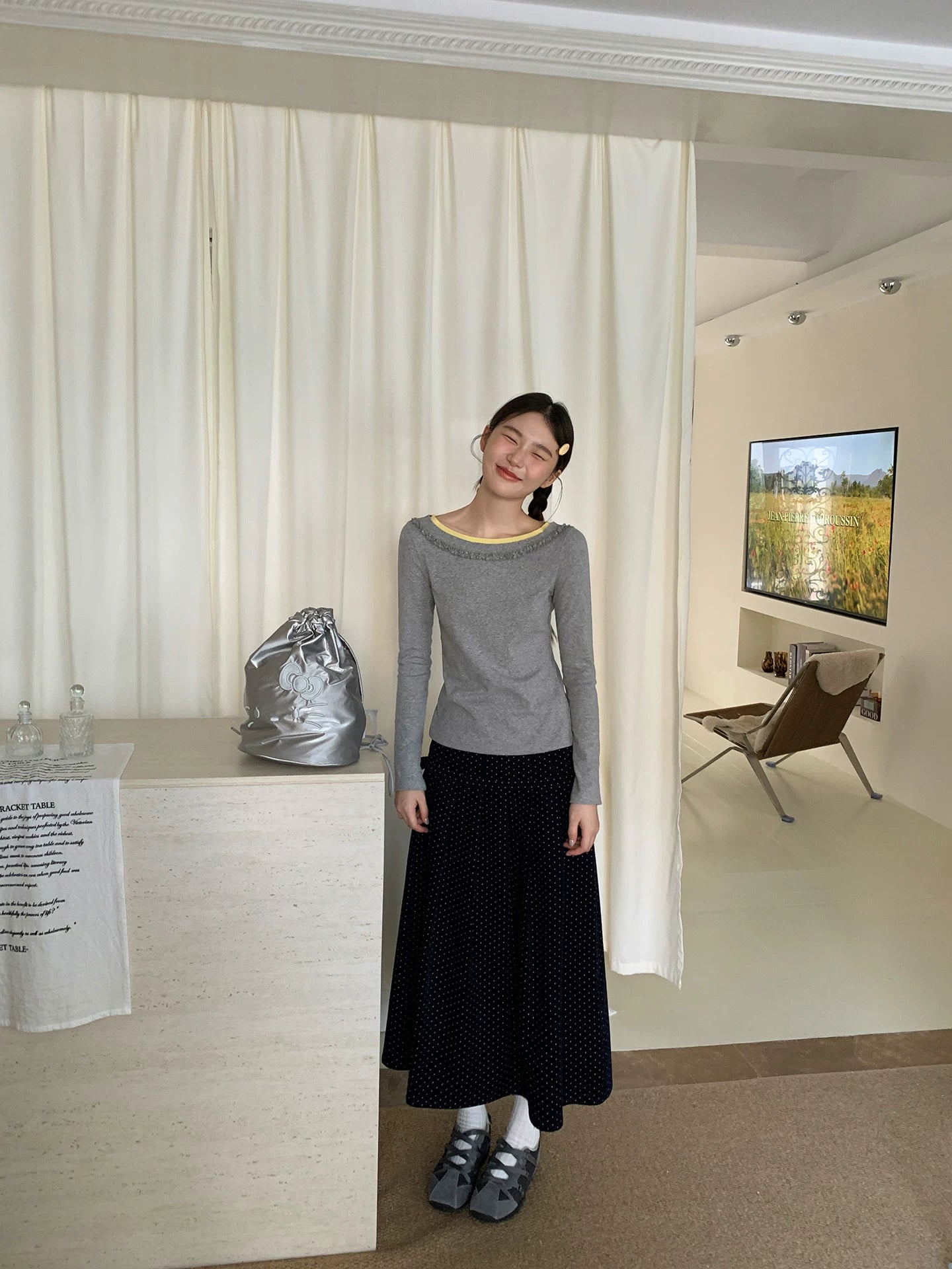 Kano Contrast Collar Lace Splicing Slim Long Sleeves