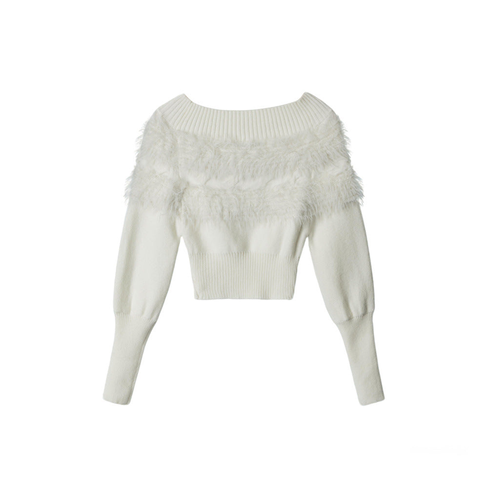 Nariele Mink Hair One-letter Neck Bottomed Knitted Sweater