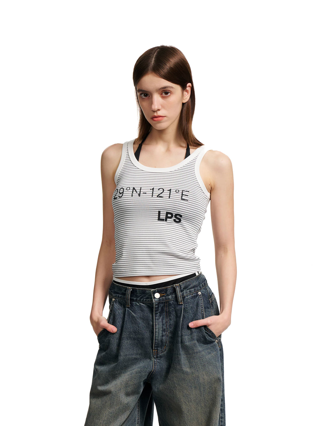 Loopsoon Letter Print Minimalist Striped Vest