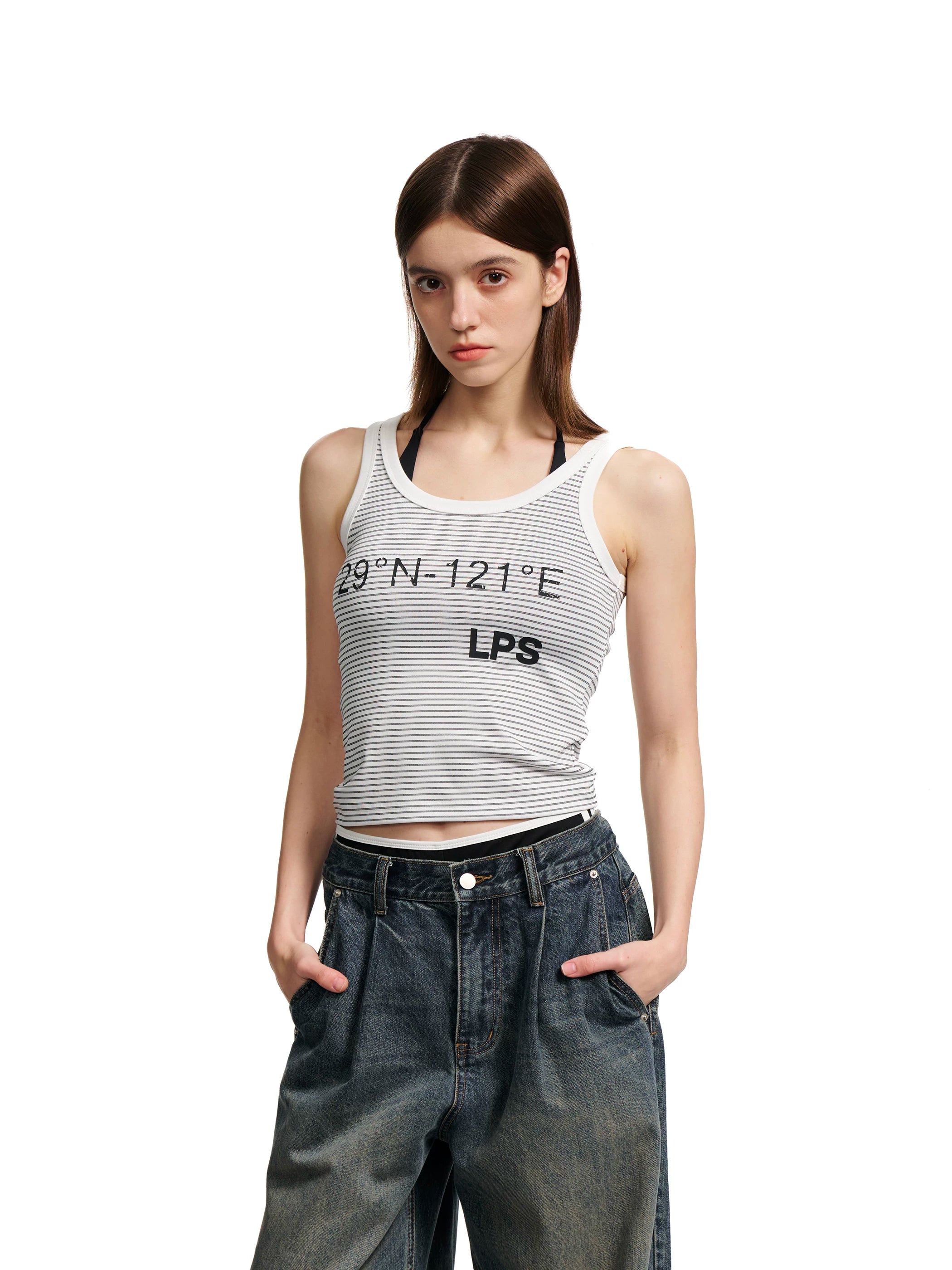 Loopsoon Letter Print Minimalist Striped Vest