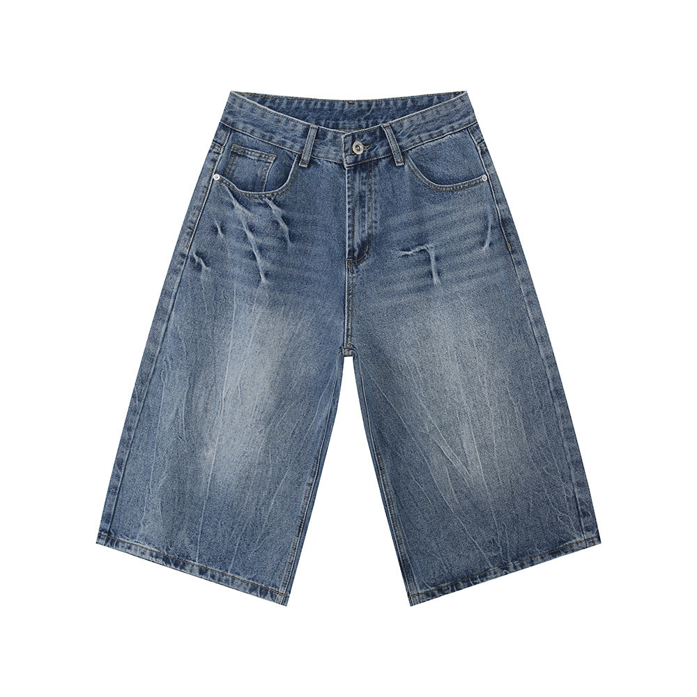 MTLCLOTHES Lightning-pattern Polished White Denim Shorts