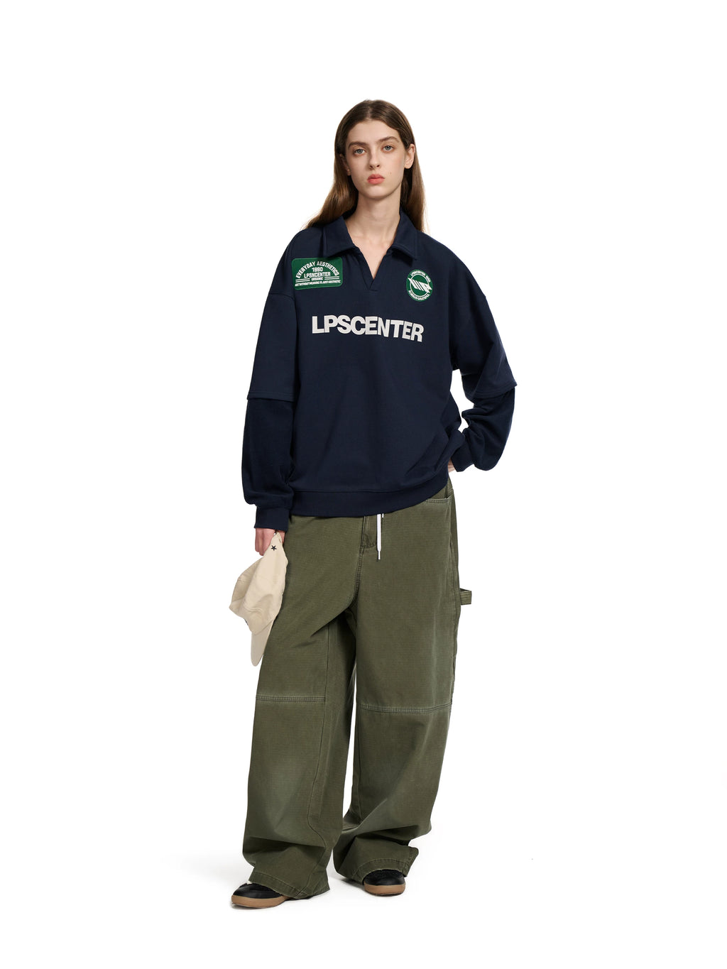 Loopsoon Retro Sporty Polo Collar Sweatshirt with Letter Print