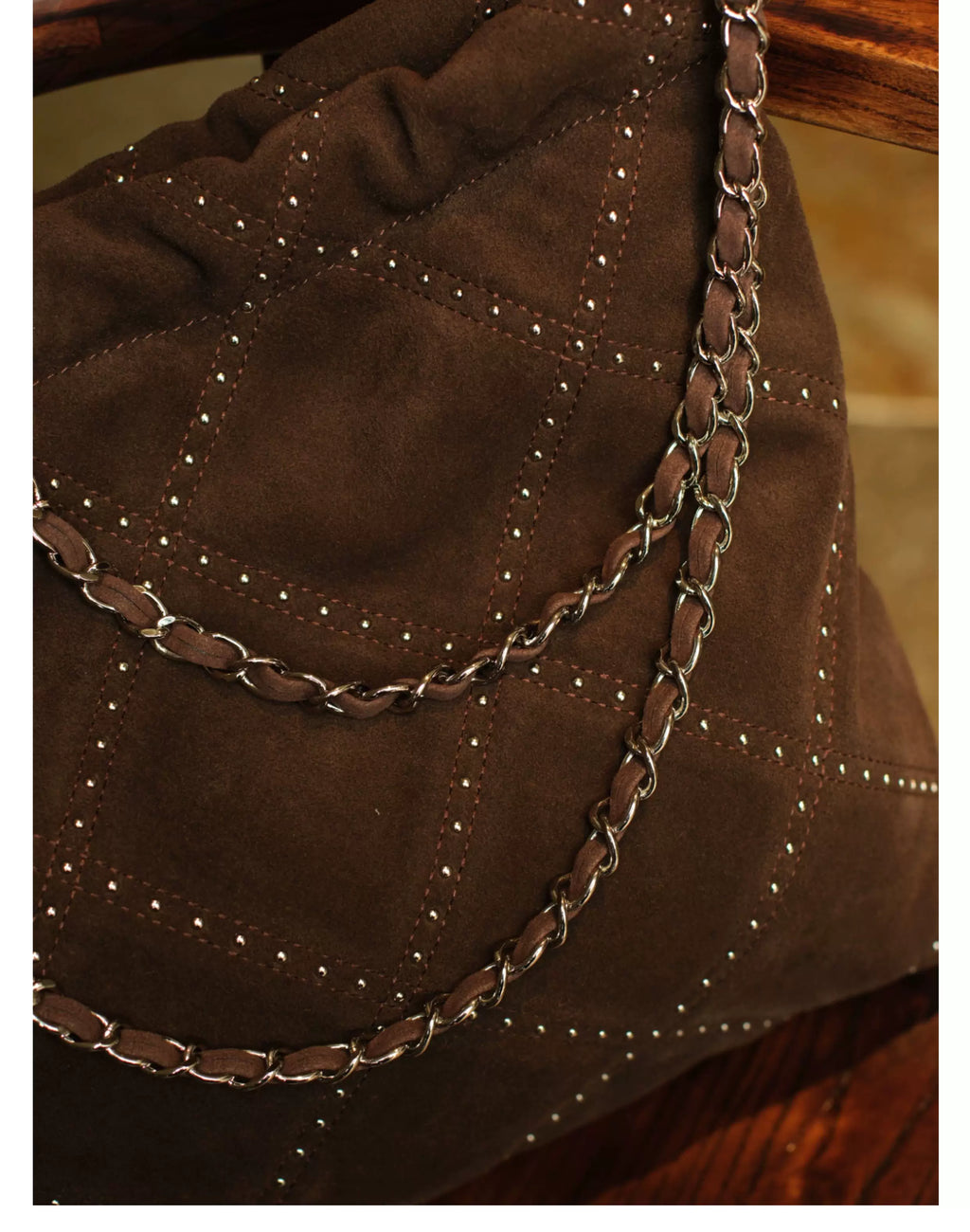 EZRO Rivet Matte Suede Shoulder Tote Bag