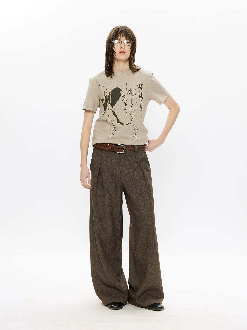 KREATE Wool Thousand Bird Grid Dark Pattern Pleated A-word Trousers