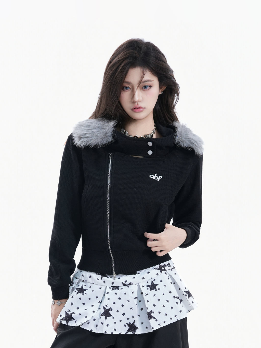 BF. BORFEND Fleece Removable Fur Collar Hooded Double-ended Zipper Jacket