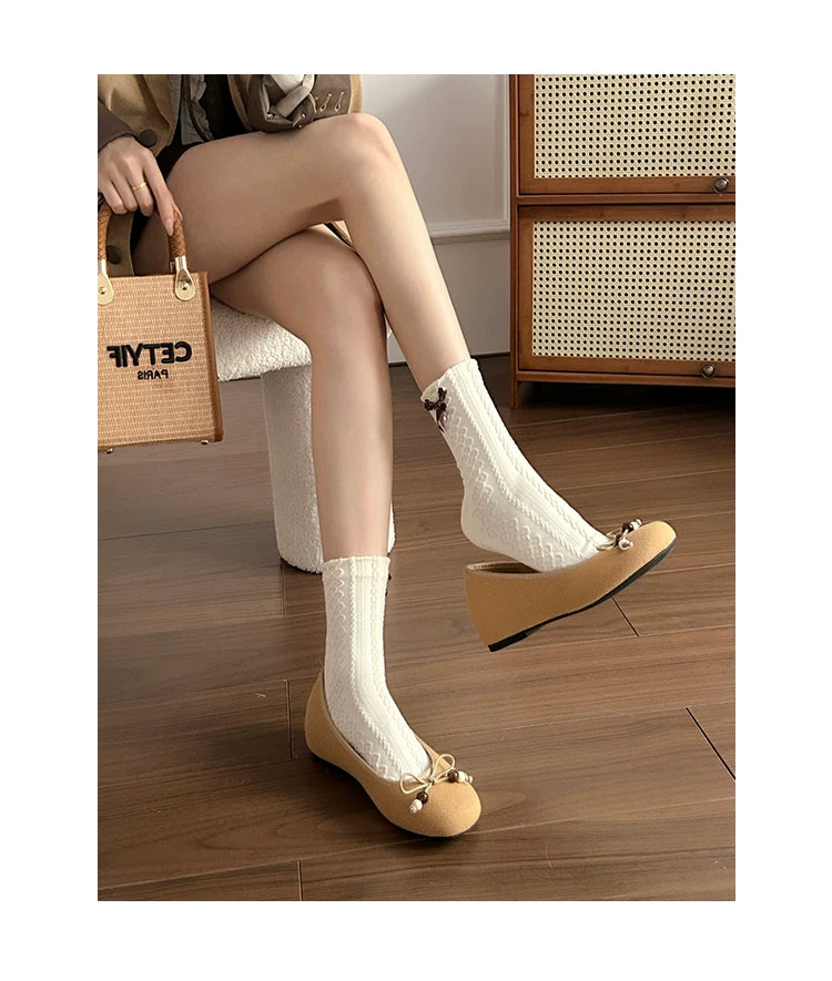 CHRNDXEE Beaded Bow Flat Shoes