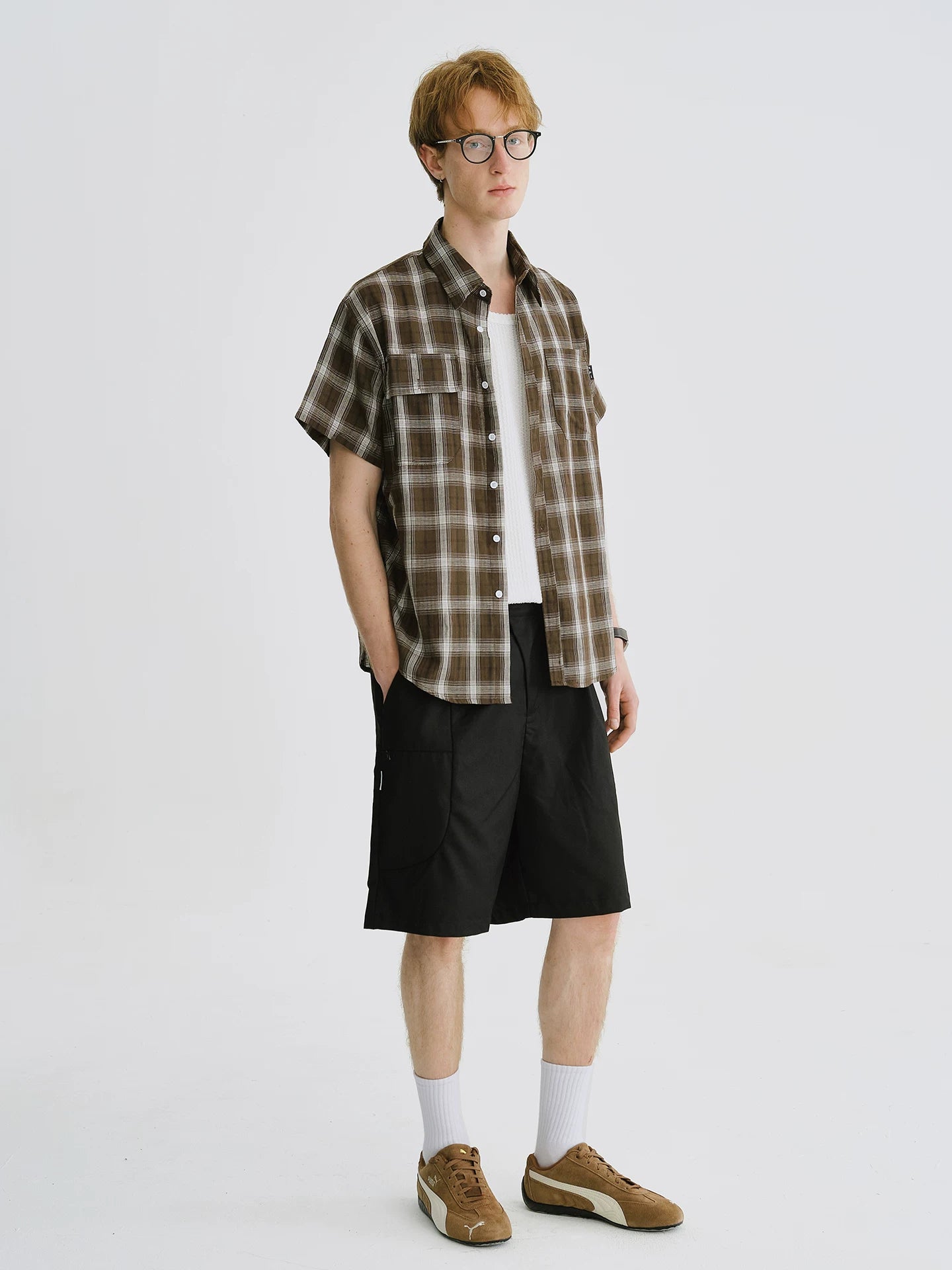 LIVINGTOWN Vintage Loose Casual Checked Short Sleeve Shirt