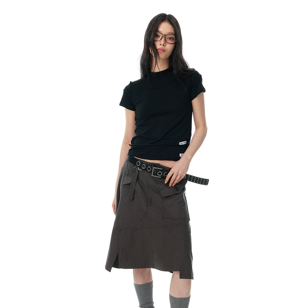 JIKOO Minimalist Waist Fold Back Zipper Tee