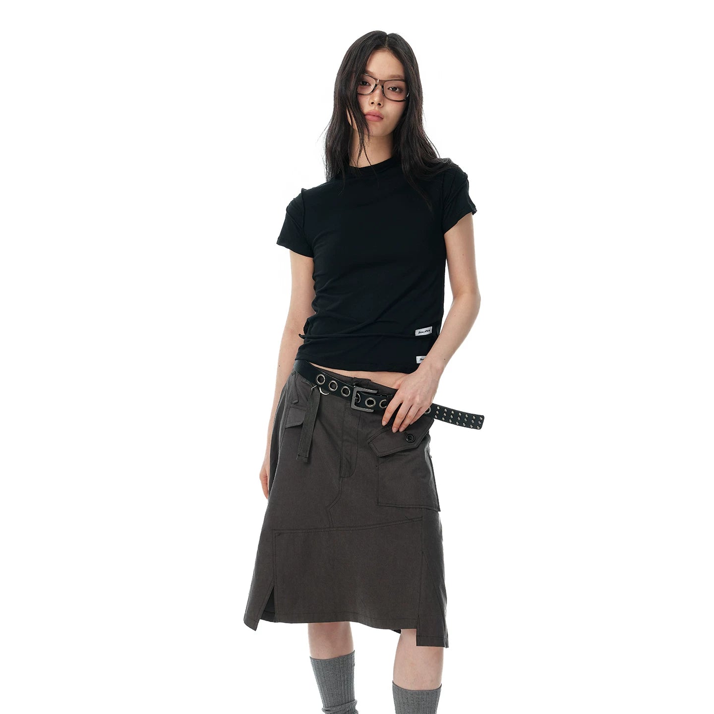 JIKOO Minimalist Waist Fold Back Zipper Tee