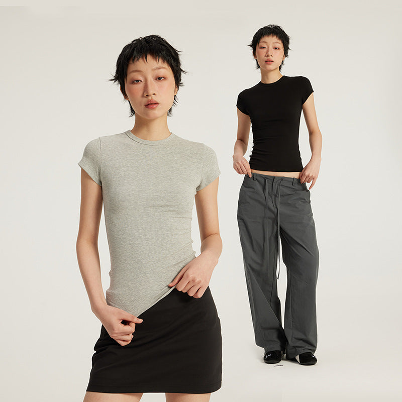 Inflation Crew Neck Straight Shoulder Spice Girl Waist TEE