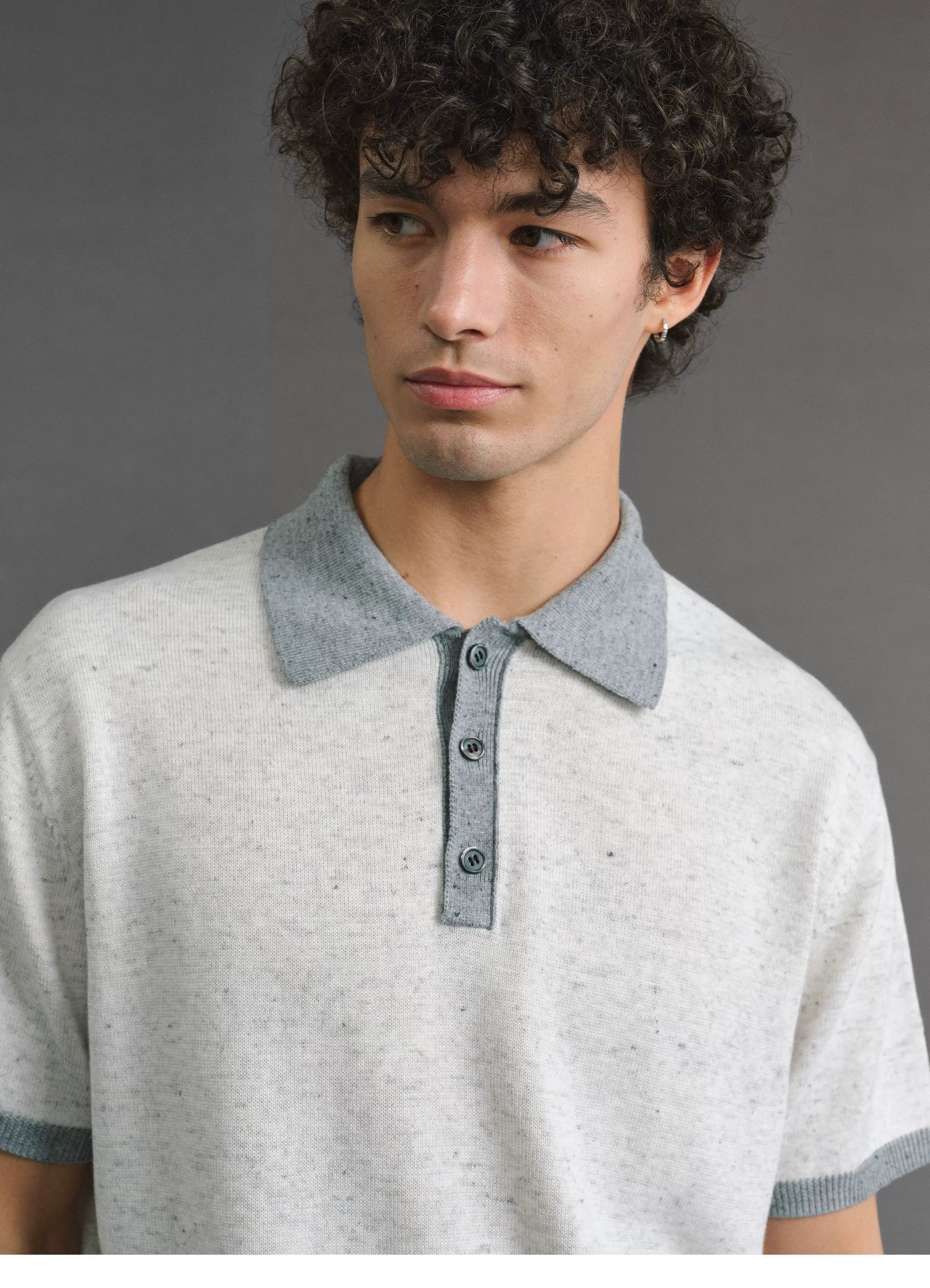 VLABMADE | Italian Old Money Contrast-Trim Polo Collar Wool-Linen Blend Knit Short Sleeve Top