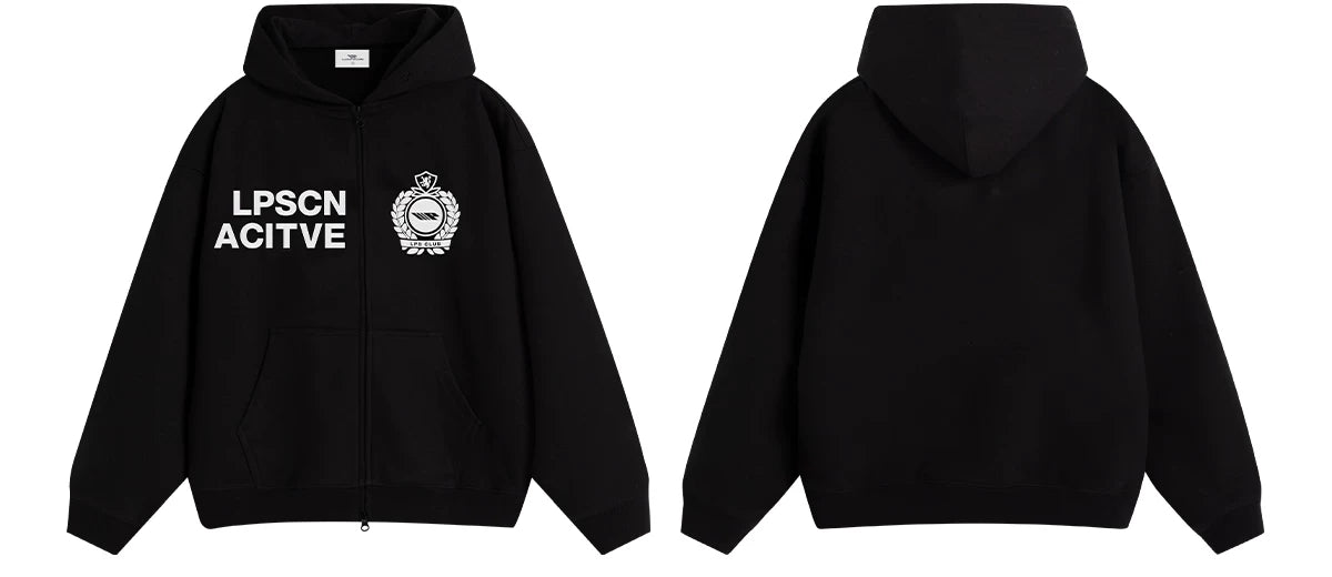 Loopsoon Front Chest Left and Right Creative Letter Print Hooded Sweater