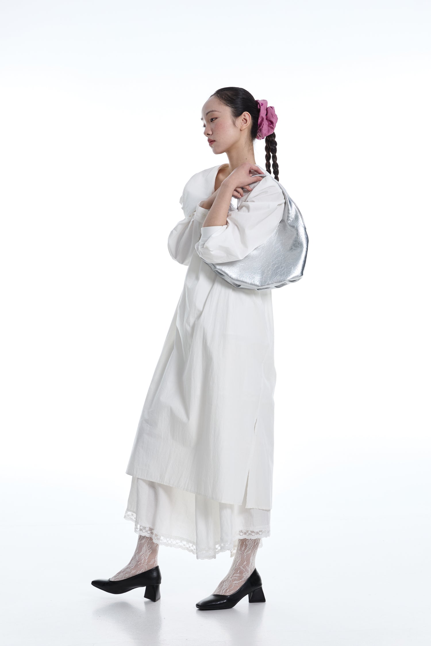 DirtySix Fuka bento bag soft pleated shiny leather shoulder underarm bag.