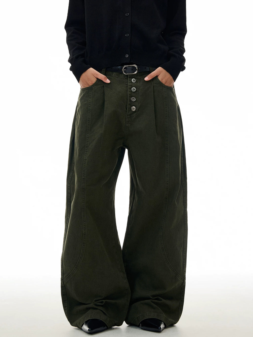 TRUQUEST Vintage Pleated Loose-fitting Wide-leg Cargo Pants