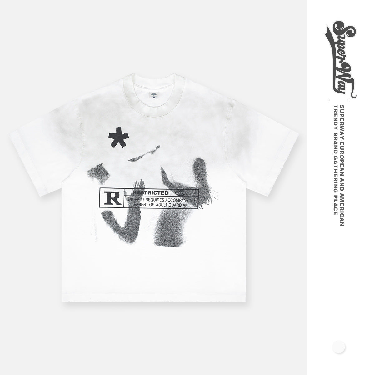 SUPER WAY Letter Printing Gradual Change Spray Color Casual Tee