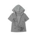 MOMSAYCAN Loose Polka Dot Fake Two-piece Hooded Short Sleeve