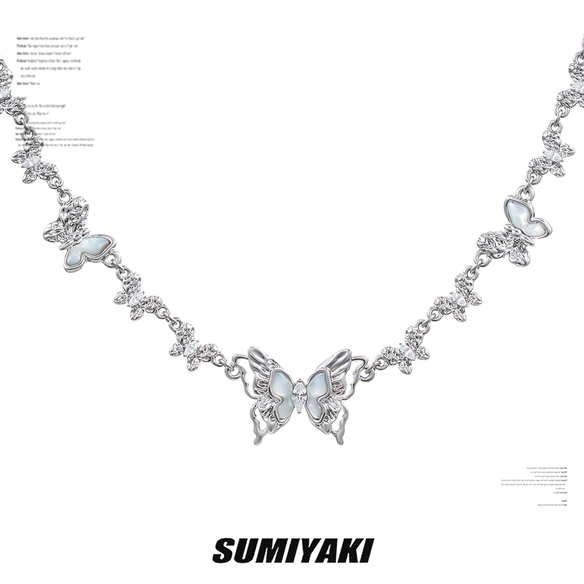 SUMIYAKI Light Luxury Diamond-encrusted White Fritillary Butterfly Necklace