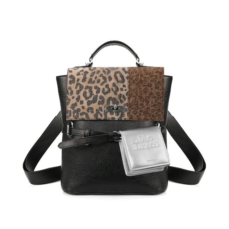 JANDRESS Spliced Leopard Leopard Belt Buckle Backpack