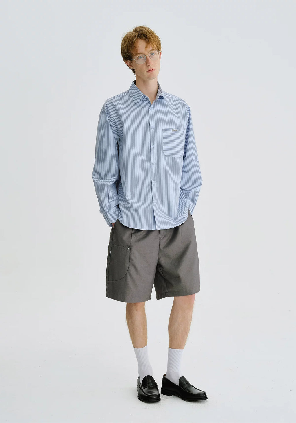 LIVINGTOWN Vintage Minimalist Contrast Pinstripe Shirt