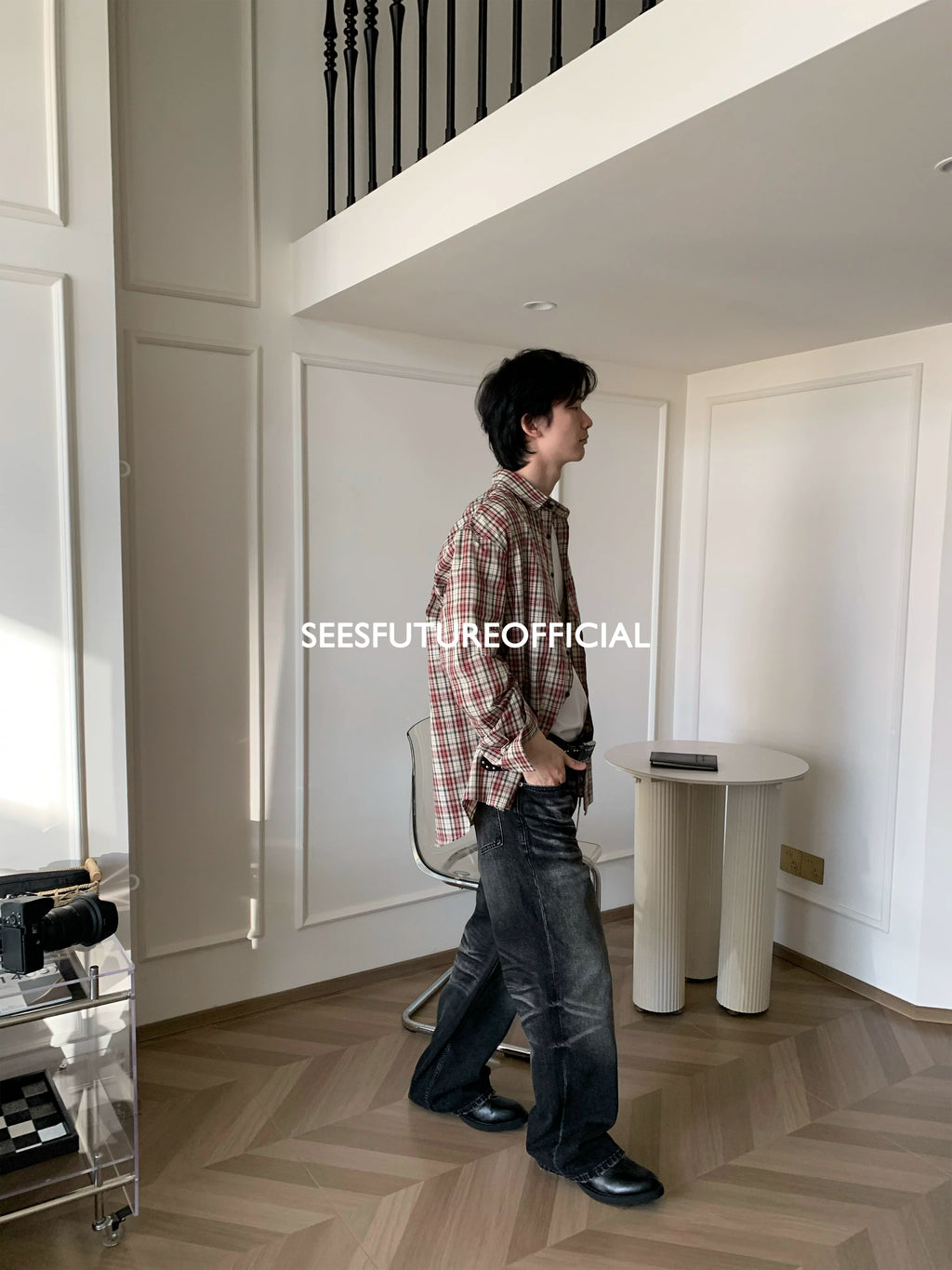 Seesfuture Water Loose Straight White Burr Jeans
