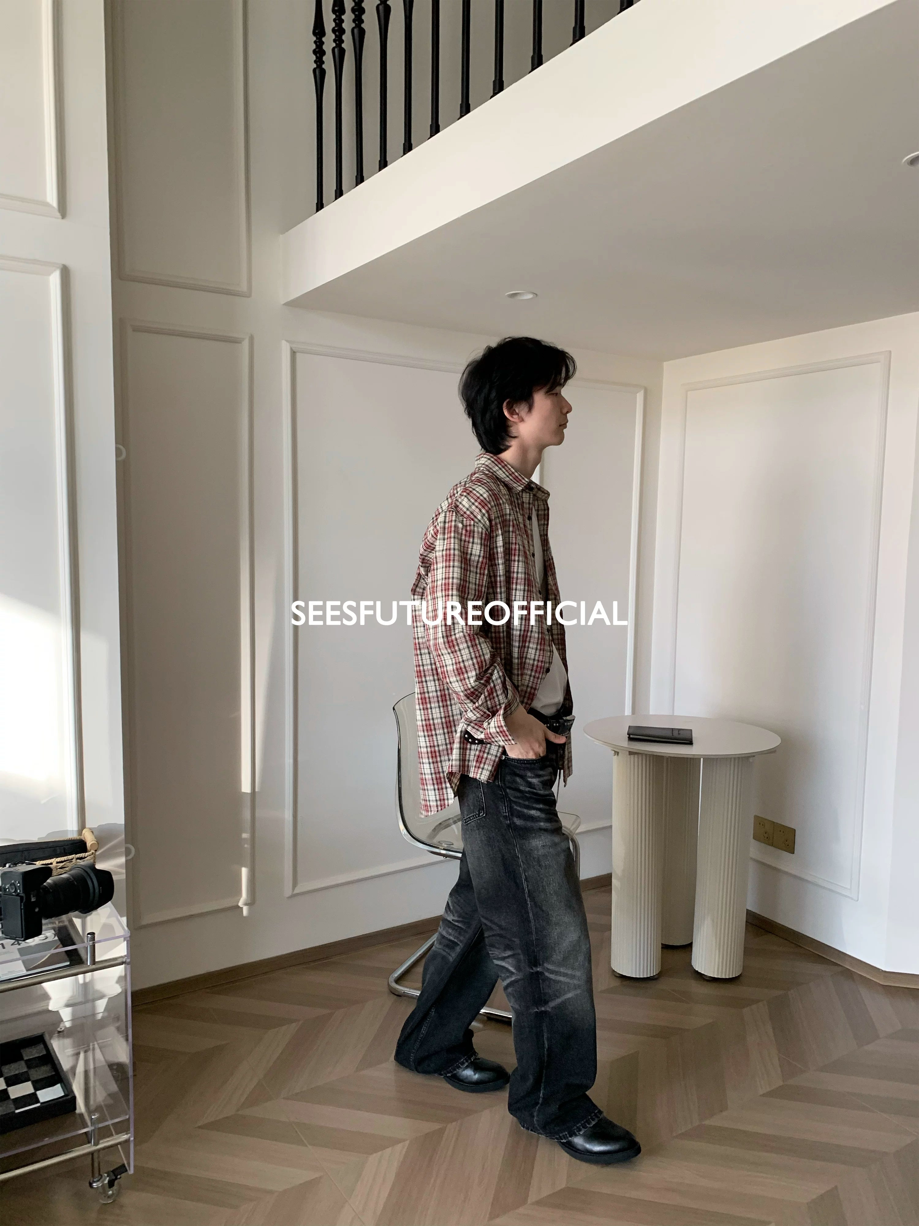 Seesfuture Water Loose Straight White Burr Jeans